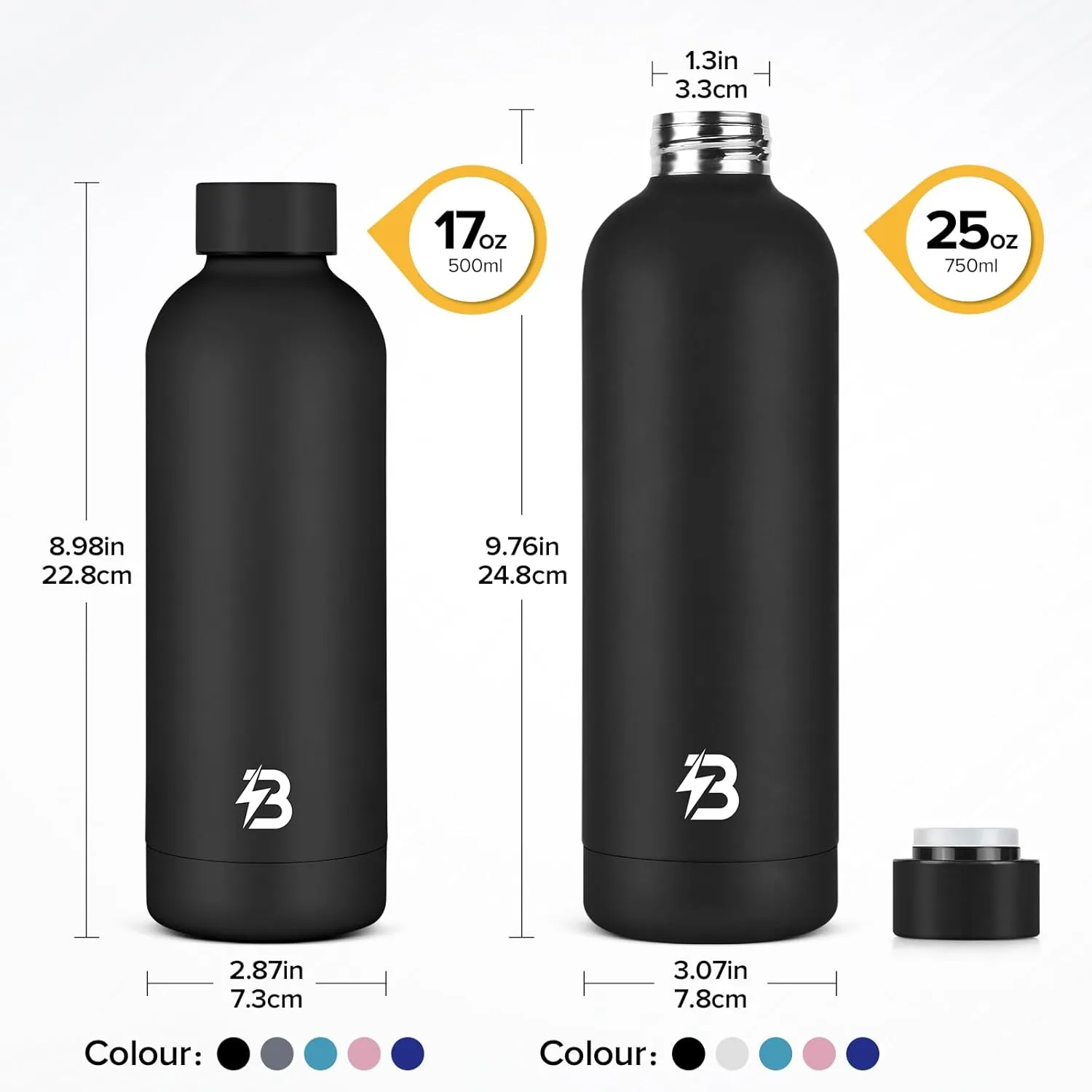 Insulated Water Bottle with Lid, 25 oz Reusable Leak-Proof Metal Stainless Steel Water Bottles for Travel, Sports, Gym, Outdoor (Black)