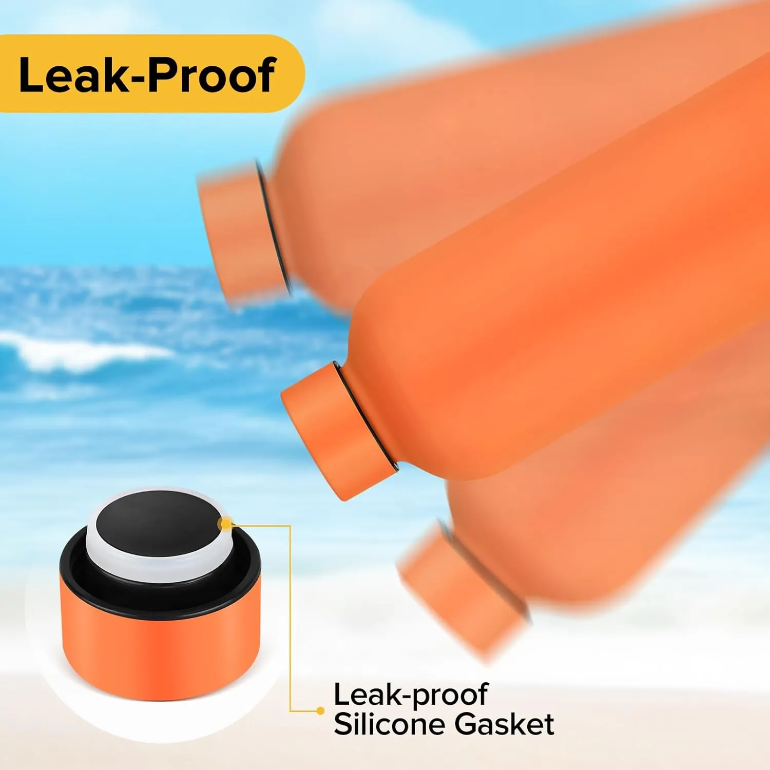 Insulated Water Bottle with Lid, 25 oz Reusable Leak-Proof Metal Stainless Steel Water Bottles for Travel, Sports, Gym, Outdoor (Orange)