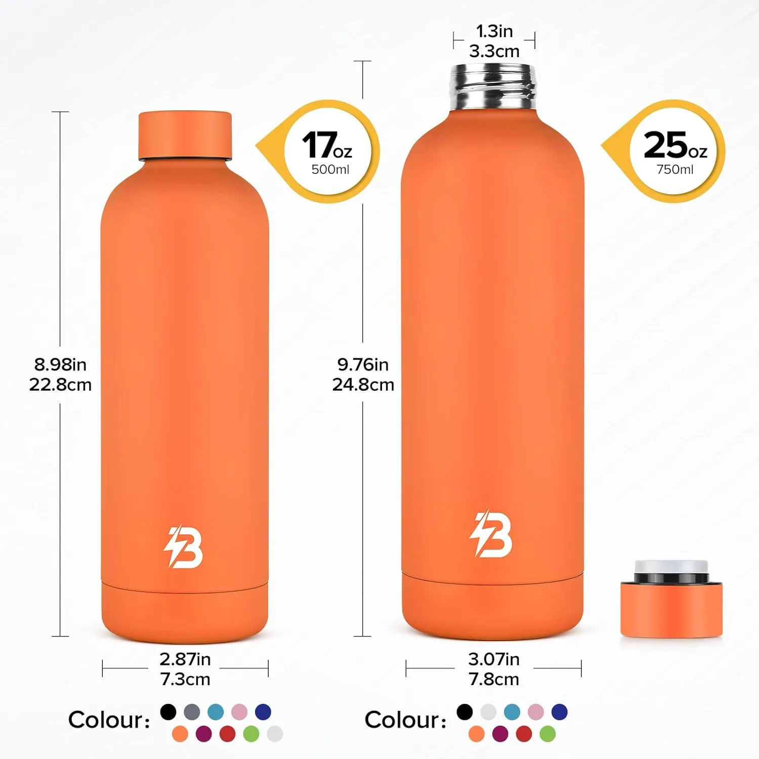 Insulated Water Bottle with Lid, 25 oz Reusable Leak-Proof Metal Stainless Steel Water Bottles for Travel, Sports, Gym, Outdoor (Orange)