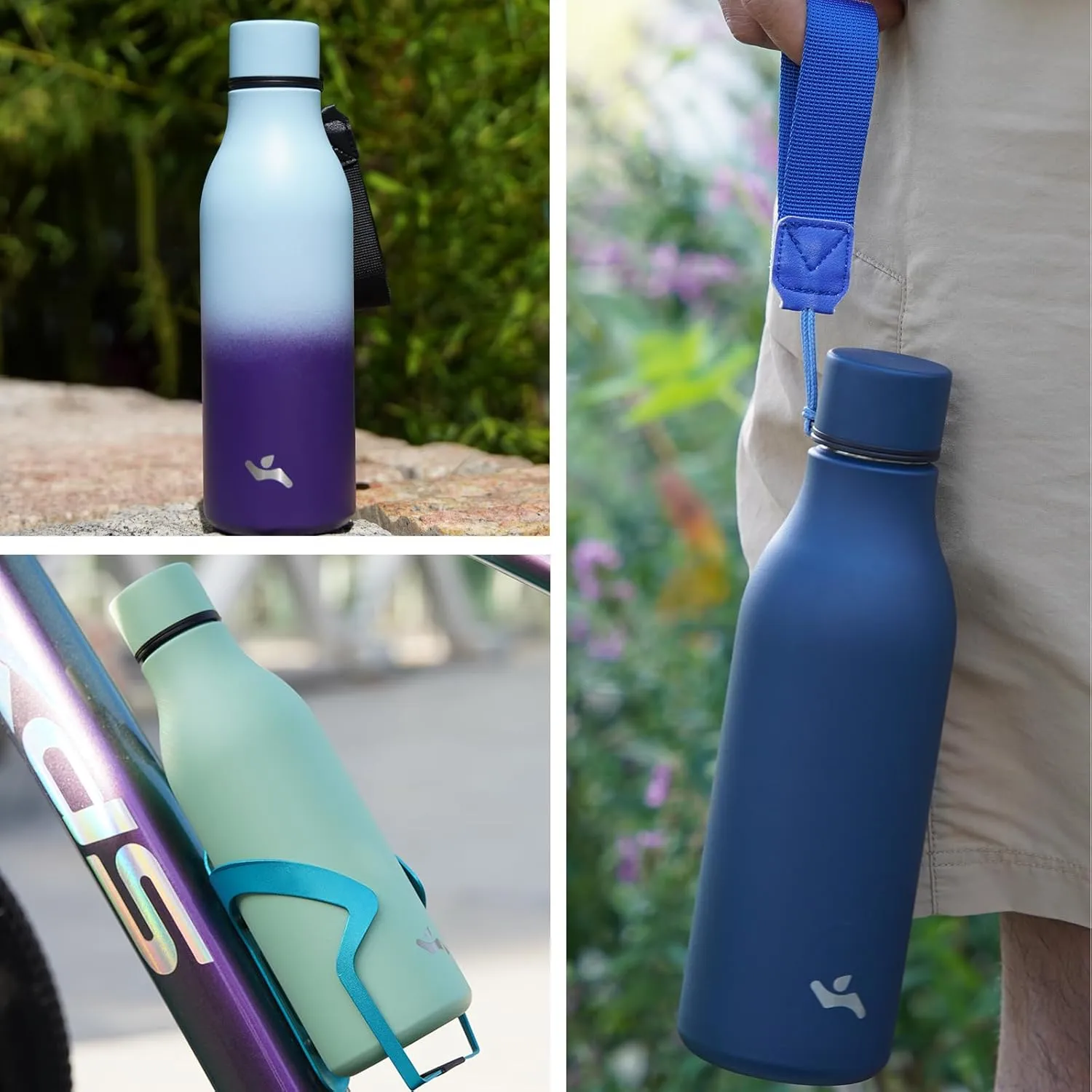 Insulated Water Bottle with Strap,25 oz Double Wall Stainless Steel Vacuum Bottles Metal Water Flask,Cherry