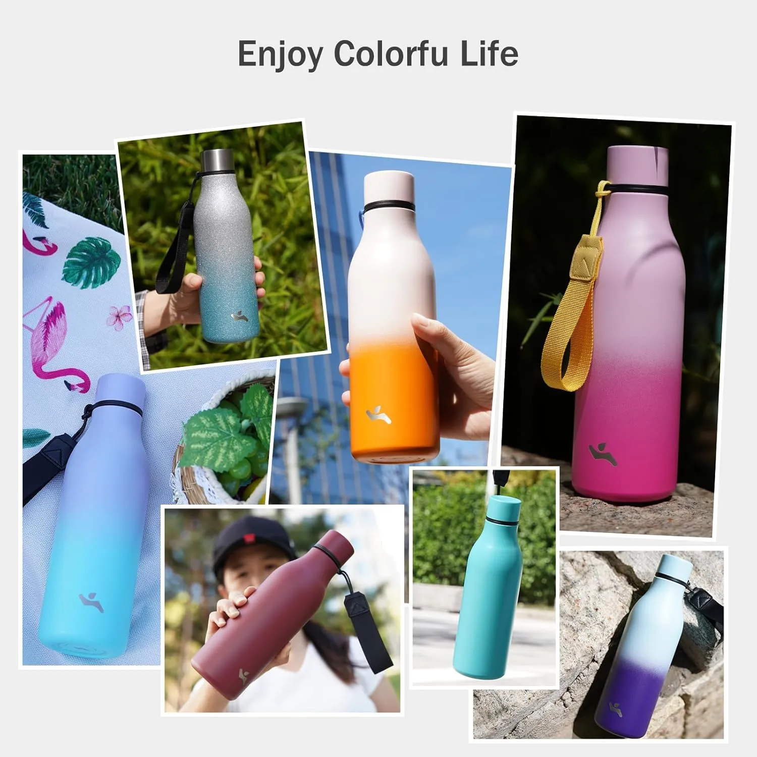 Insulated Water Bottle with Strap,25 oz Double Wall Stainless Steel Vacuum Bottles Metal Water Flask,Cherry