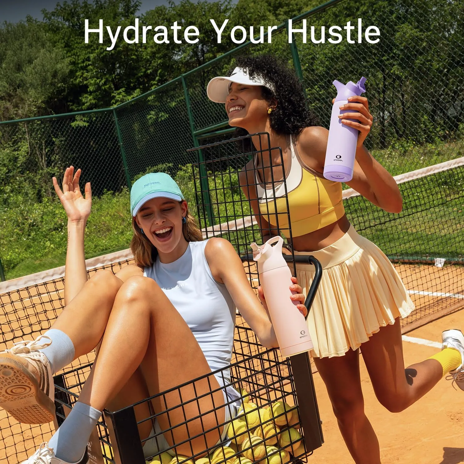 Insulated Water Bottle with Straw - Encool Stainless Steel Water Bottle, Reusable Leakproof and BPA-Free for Sports, Travel, Cold for 24 Hours, 24 oz, Ocean