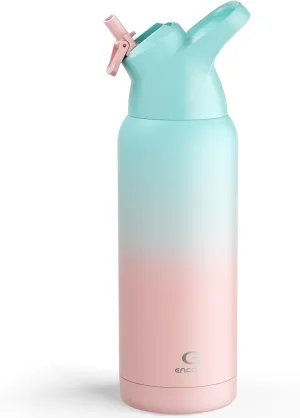 Insulated Water Bottle with Straw - Encool Stainless Steel Water Bottle, Reusable Leakproof and BPA-Free for Sports, Travel, Cold for 24 Hours, 32 oz, Cherry Blossom