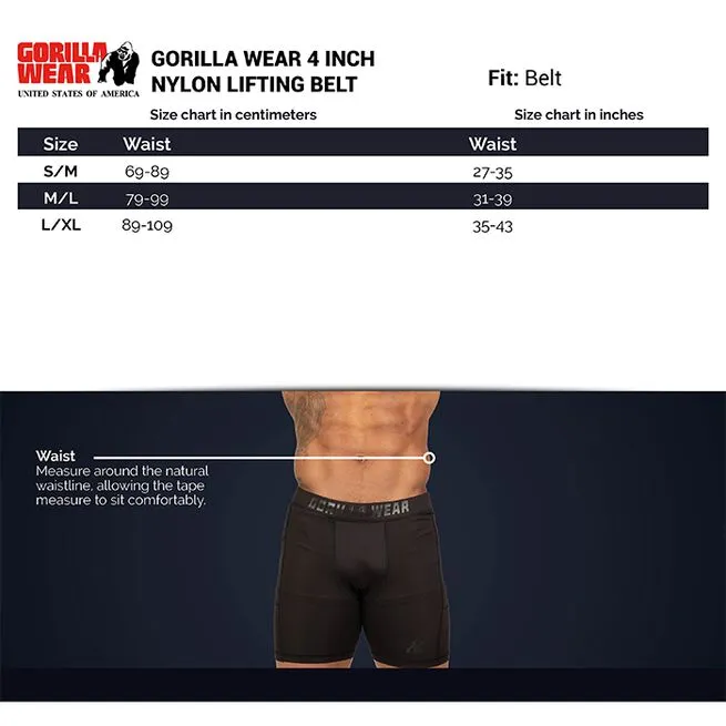 INTE INNE! Gorilla Wear 4 Inch Nylon Belt, Svart/Guld