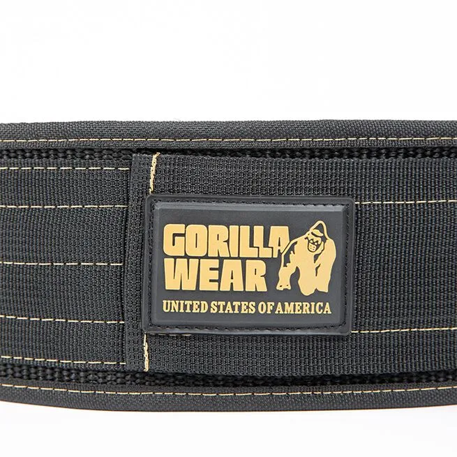 INTE INNE! Gorilla Wear 4 Inch Nylon Belt, Svart/Guld
