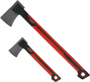 INTERTOOL Chopping Hatchet and Felling Axe Set, 1.5 lbs Small Axe with 14-inch Handle, 3 lbs Mid-Size Felling Axe with 24-inch Handle, Shock Absorbing, Anti-Slip HT08-0291-0293