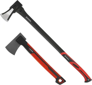 INTERTOOL Hatchet and Splitting Maul Set - 2 lbs Small Axe with 18-inch Handle - 5 lbs Heavy Duty Wood Cutting Axe with 36-inch Handle, Shock Absorbing, Anti-Slip HT08-0292-0275