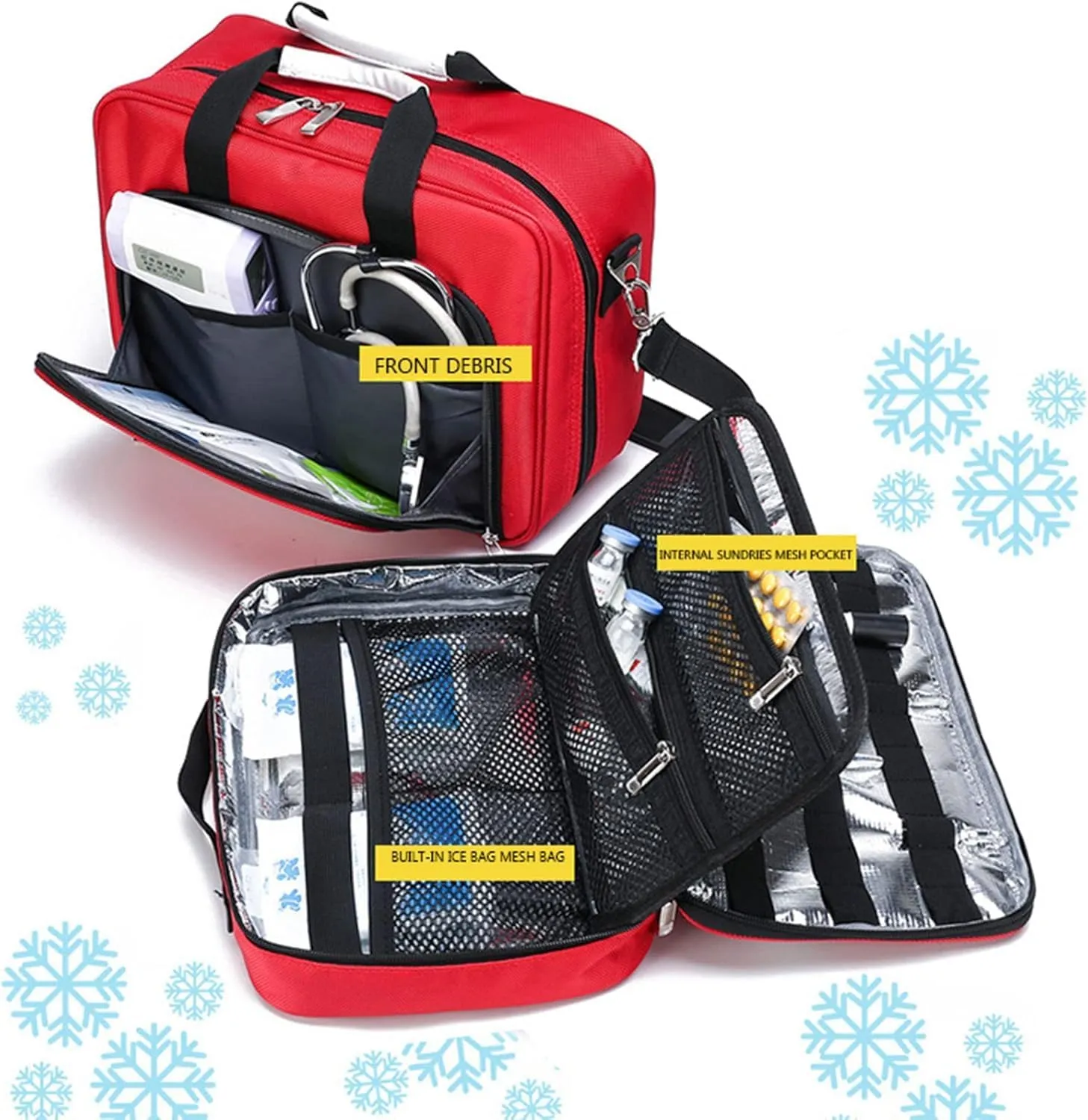 IOCCIOBB Professional Empty First Responder Bag Emergency Shoulder Bag Empty, Trauma First Aid Kits Storage Bag (Bag Only)(Navy Blue)