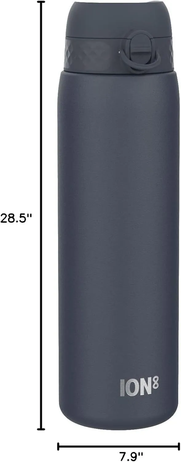 Ion8 1 Litre Stainless Steel Water Bottle, Leak Proof, Easy to Open, Secure Lock, Dishwasher Safe, Carry Handle, Flip Cover, Easy Clean, Durable, Scratch Resistant, 1200 ml/40 oz, Ash Navy Blue