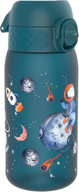 ION8 Small Water Bottle, 350 ml/12 oz, Leak Proof, Easy to Open, Secure Lock, Dishwasher Safe, BPA Free, Carry Handle, Flip Cover, Easy Clean, Odor Free, Carbon Neutral, Deep Teal, Space Travel Design