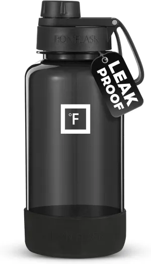 IRON °FLASK Clear Tritan Trekker Water Bottle with Chug Lid & Rubber Boot - Leak Proof & Lightweight for Gym, Hiking, Sports - Dishwasher Safe, BPA Free Plastic - Black, 32 Oz