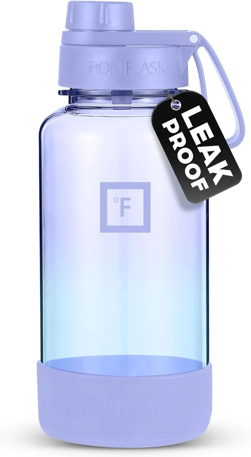 IRON °FLASK Clear Tritan Trekker Water Bottle with Chug Lid & Rubber Boot - Leak Proof & Lightweight for Gym, Hiking, Sports - Dishwasher Safe, BPA Free Plastic - Cotton Candy, 32 Oz