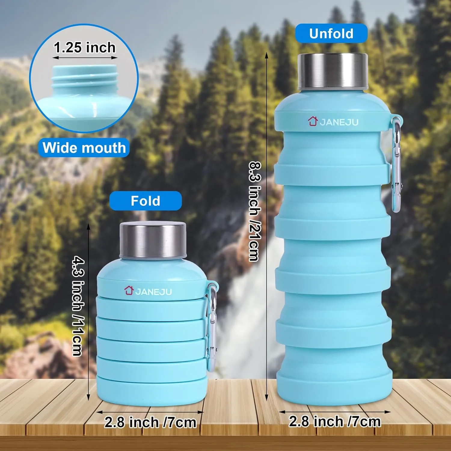 JaneJu Collapsible Water Bottle, 17oz BPA Free Silicone Reusable Portable Lightweight Foldable Water Bottles with Carabiner, Portable Leak Proof Sports Water Bottle (Pink)