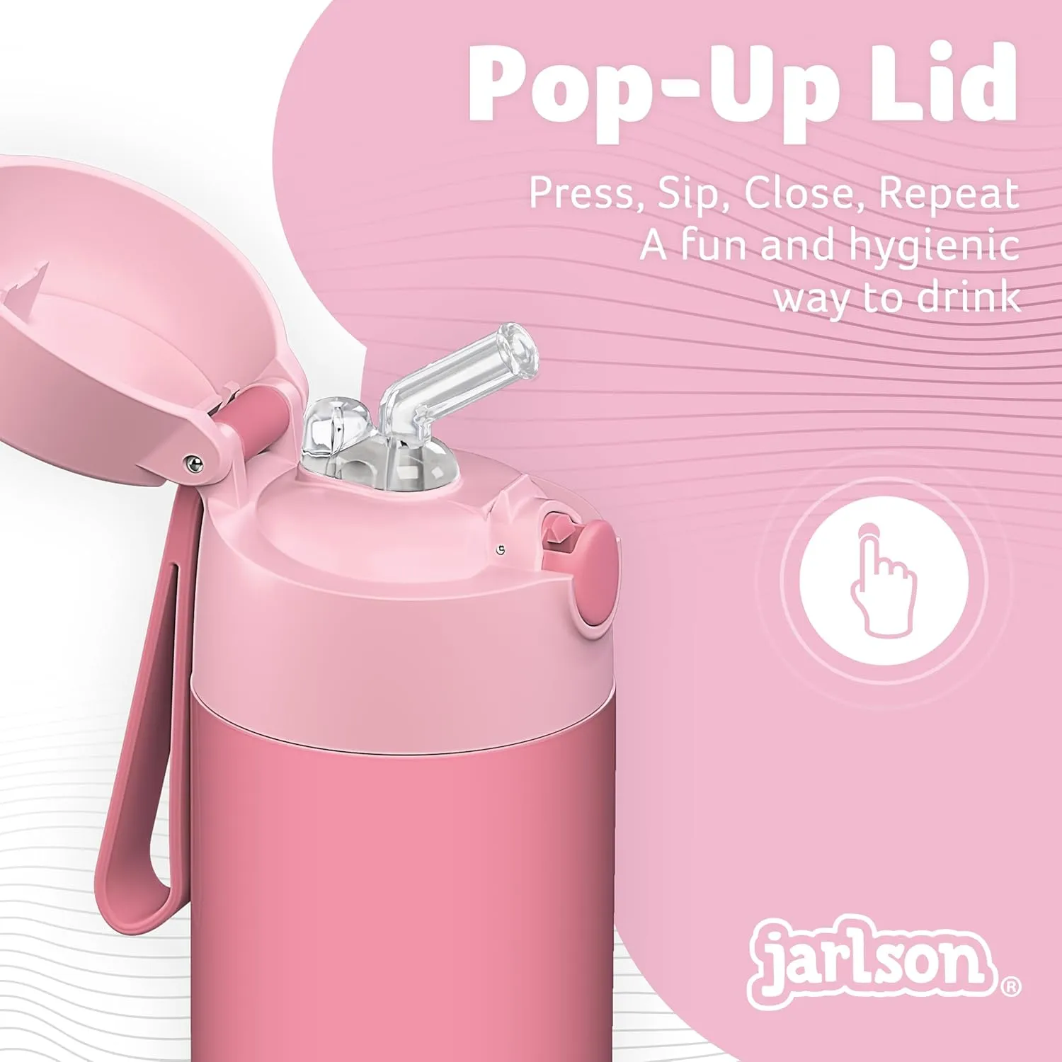 Jarlson® Charli Children's Stainless Steel Drinking Bottle with Straw - Thermos Flask 350 ml - TÜV Tested - BPA Free - Leak-Proof - Thermal Water Bottle for School, Nursery (Pink)
