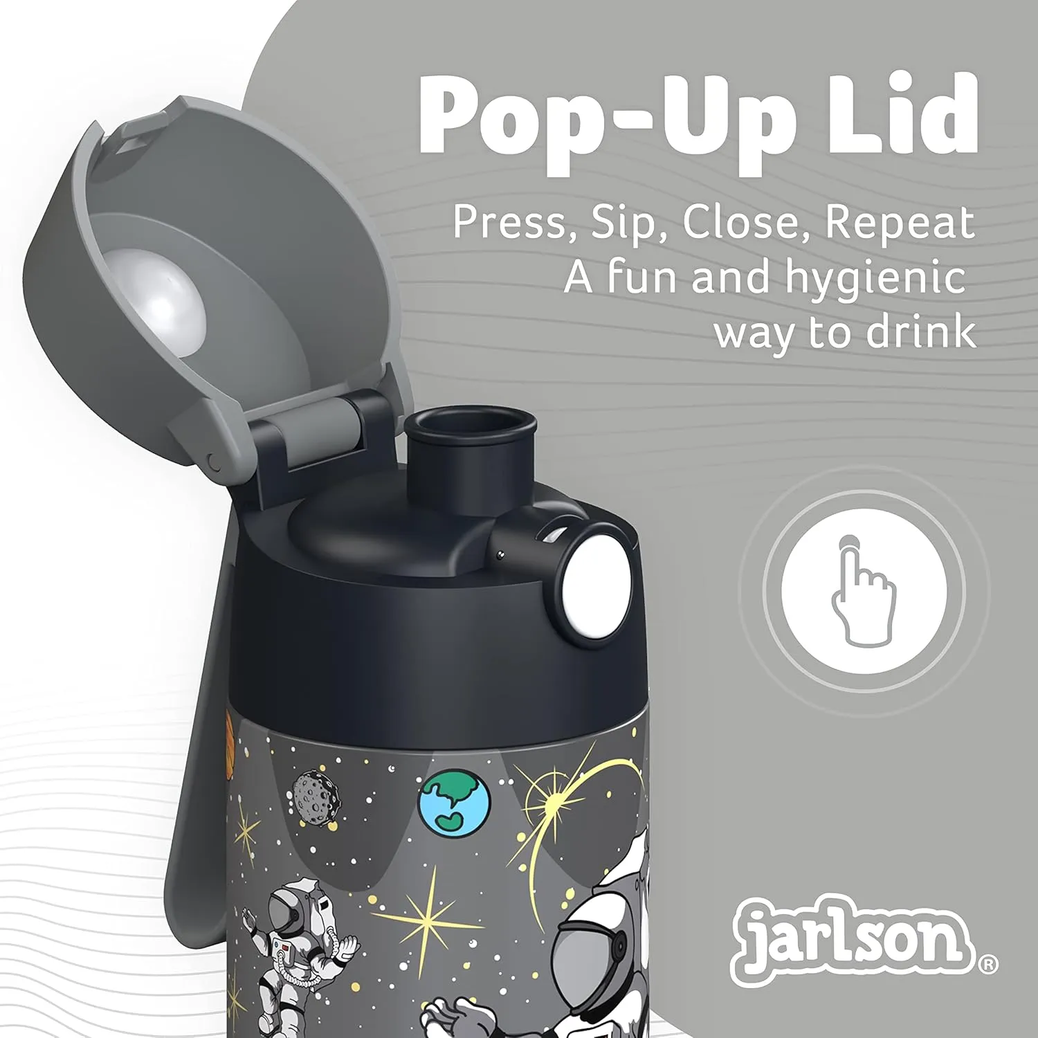 Jarlson® Mali Children's Water Bottle, Thermal Stainless Steel Water Bottle, BPA-Free, Leak-Proof, Children's Bottle with Chug Lid, Bottle for School, Nursery (Astronaut 'Star', 350 ml)