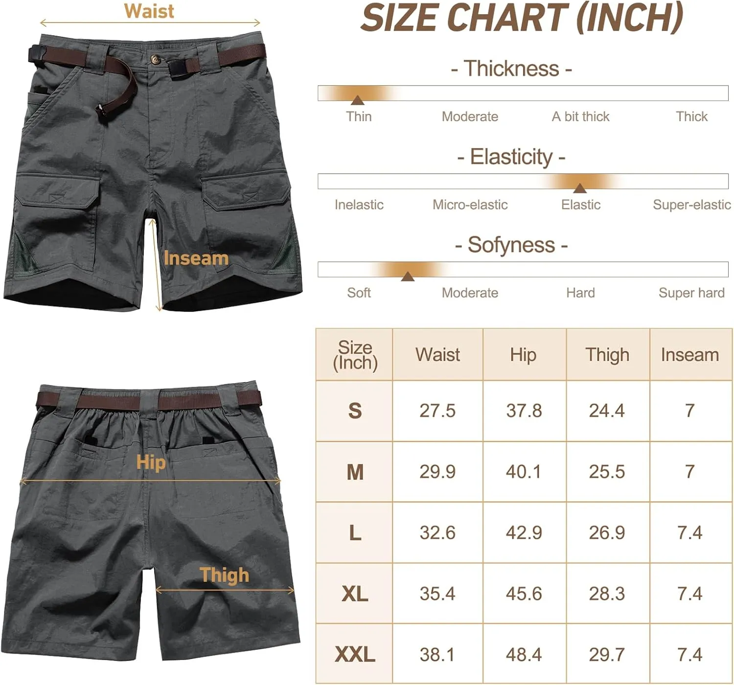 Jessie Kidden Womens Stretch Cargo Hiking Shorts Quick Dry Elastic Waist 7" Casual Shorts for Women