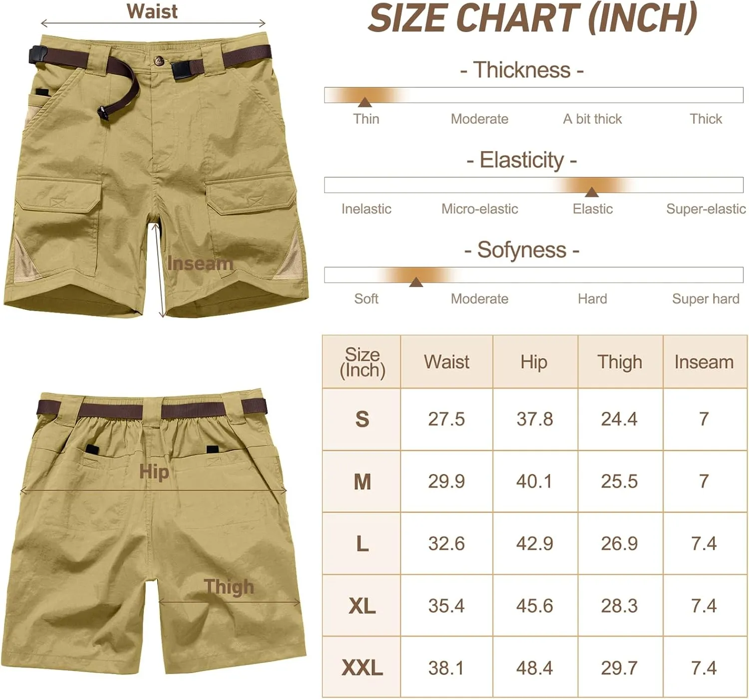 Jessie Kidden Womens Stretch Cargo Hiking Shorts Quick Dry Elastic Waist 7" Casual Shorts for Women