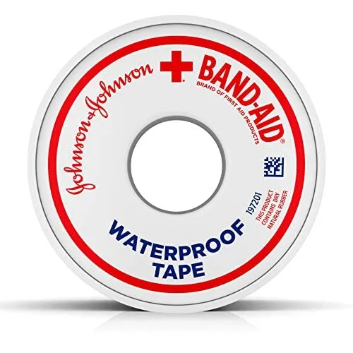 Johnson & Johnson Band-Aid Brand of First Aid Products Waterproof Tape, 1 Inch by 10 Yards (Pack of 12)