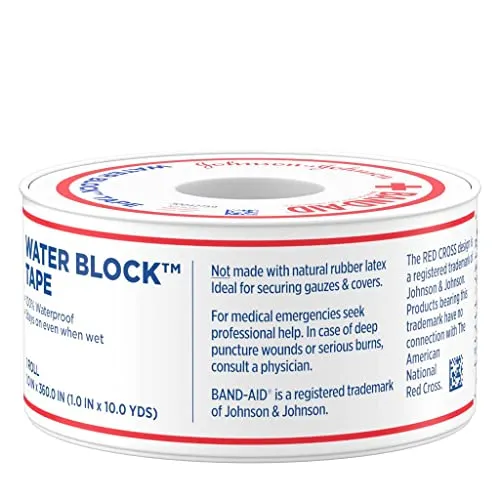 Johnson & Johnson Band-Aid Brand of First Aid Products Waterproof Tape, 1 Inch by 10 Yards (Pack of 12)