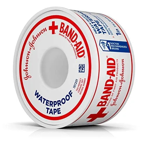 Johnson & Johnson Band-Aid Brand of First Aid Products Waterproof Tape, 1 Inch by 10 Yards (Pack of 12)
