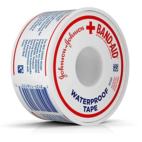 Johnson & Johnson Band-Aid Brand of First Aid Products Waterproof Tape, 1 Inch by 10 Yards (Pack of 12)