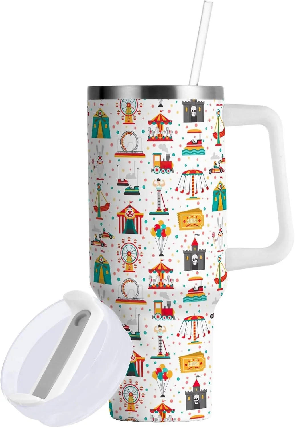 Joisal Carnival Amusement Park Show Insulated Tumbler with Straw Double Wall Tumbler Reusable Leak Proof Tumbler