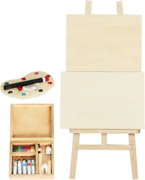 jojofuny Miniature Wooden Easel Kit for 1:12 Dollhouse – Includes Easel, Canvas, Paint Palette, and Paint Box for Dollhouse Decor, Kids' Painting Fun, Party Activities