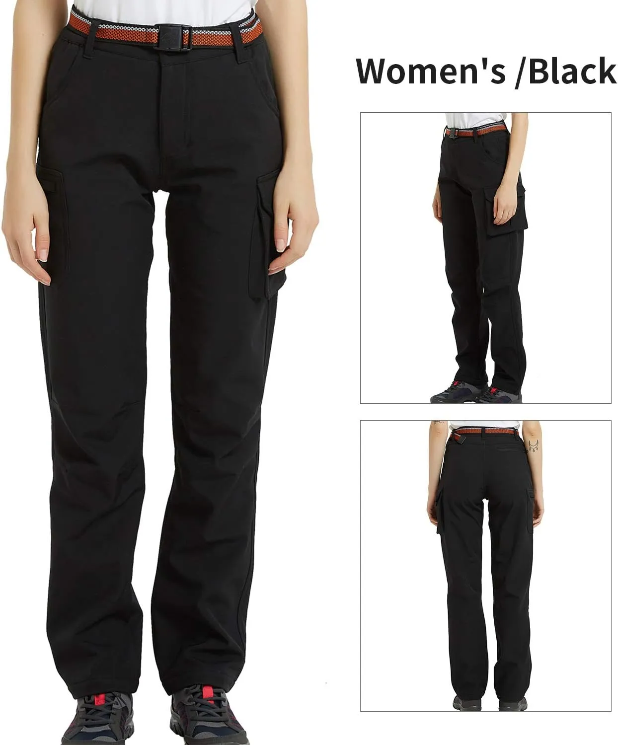 JOMLUN Women's Outdoor Hiking Pants Fleece Slim Soft Shell Snow Ski Pants Waterproof Windproof Winter