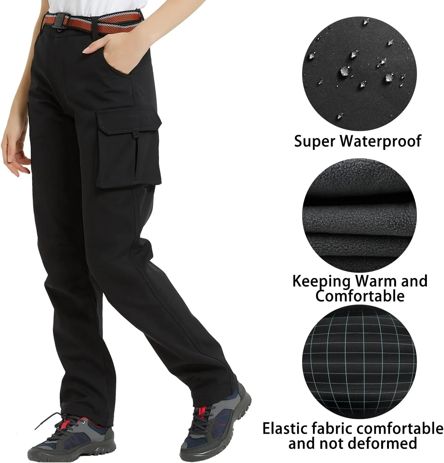 JOMLUN Women's Outdoor Hiking Pants Fleece Slim Soft Shell Snow Ski Pants Waterproof Windproof Winter