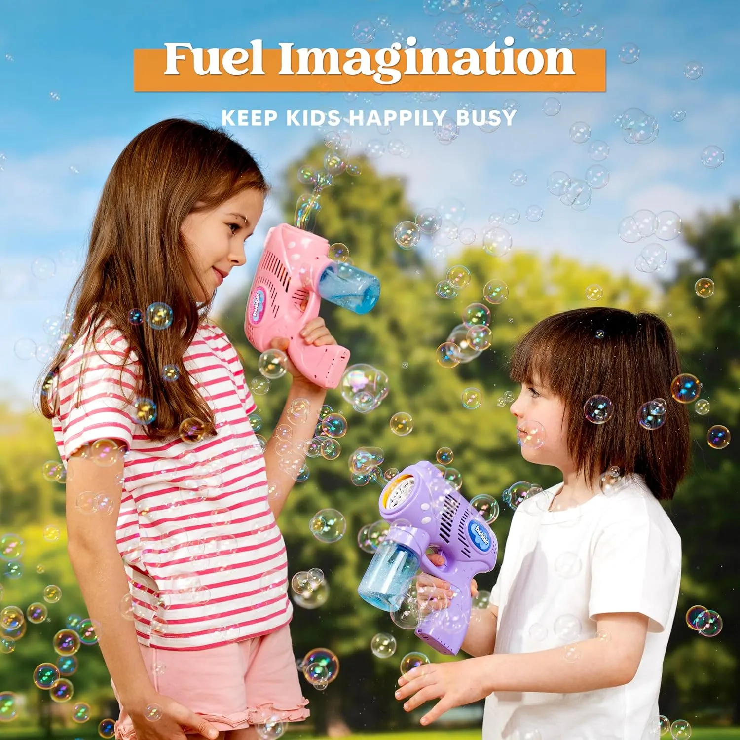 JOYIN 2 Bubble Guns with 2 Bottles Refill Solution, Bubble Machine Gun for Kids, Toddlers, Party Favors, Summer, Outdoors Activity, Wedding, Easter, Birthday Gift