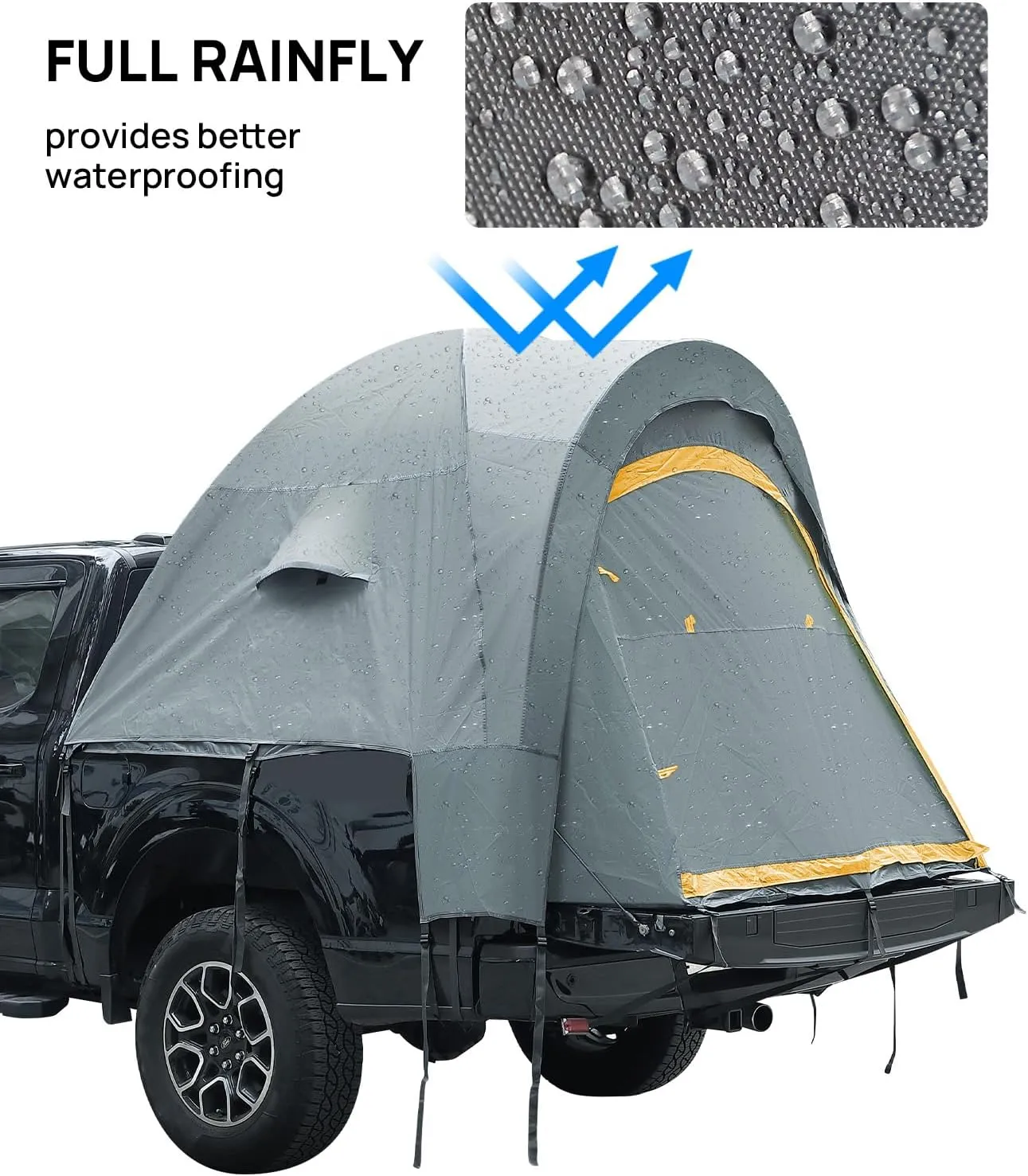 JOYTUTUS Pickup Truck Tent 2.0, Waterproof PU2000mm Double Layer for 2 Person, Portable Truck Bed Tent with Rainfly, 5.5'-6' Camping Preferred - Orange