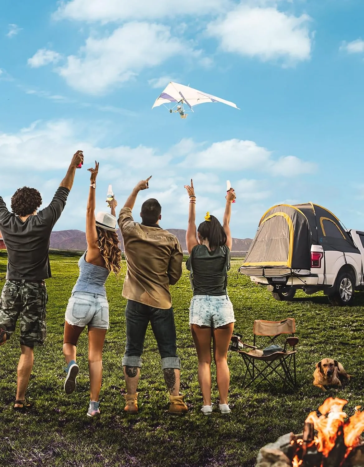 JOYTUTUS Pickup Truck Tent 2.0, Waterproof PU2000mm Double Layer for 2 Person, Portable Truck Bed Tent with Rainfly, 5.5'-6' Camping Preferred - Orange