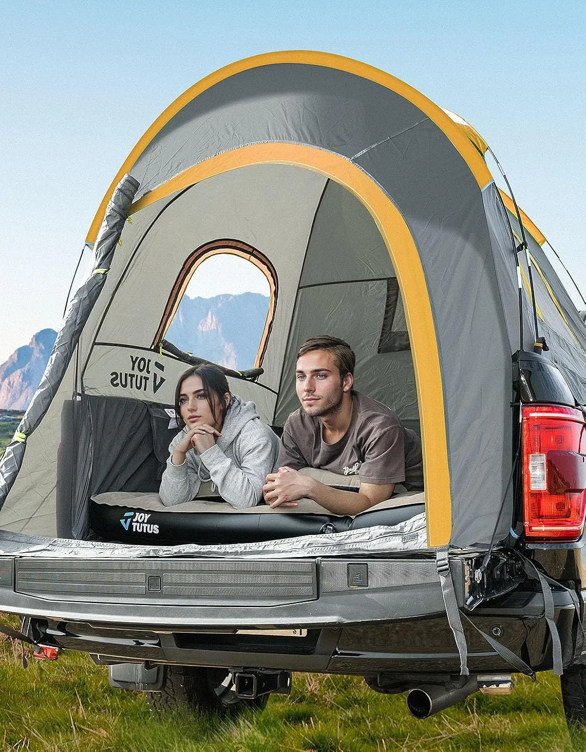 JOYTUTUS Pickup Truck Tent 2.0, Waterproof PU2000mm Double Layer for 2 Person, Portable Truck Bed Tent with Rainfly, 5.5'-6' Camping Preferred - Orange