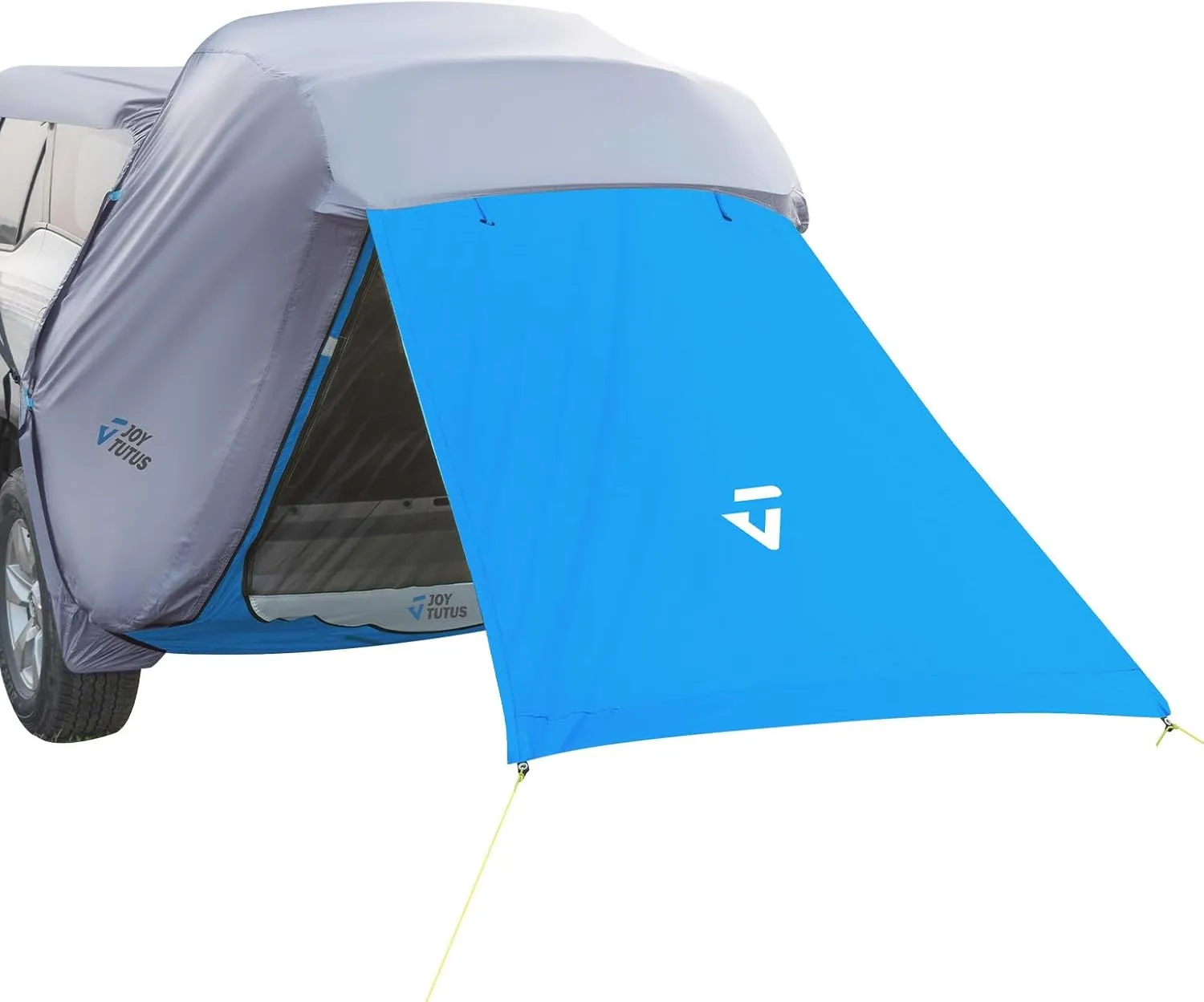 JOYTUTUS SUV Tailgate Tent with Big Awning, Water Resistant SUV Camping Tent with Car Roof Cover, Universal Fit Most Suvs, Car, Grey Blue
