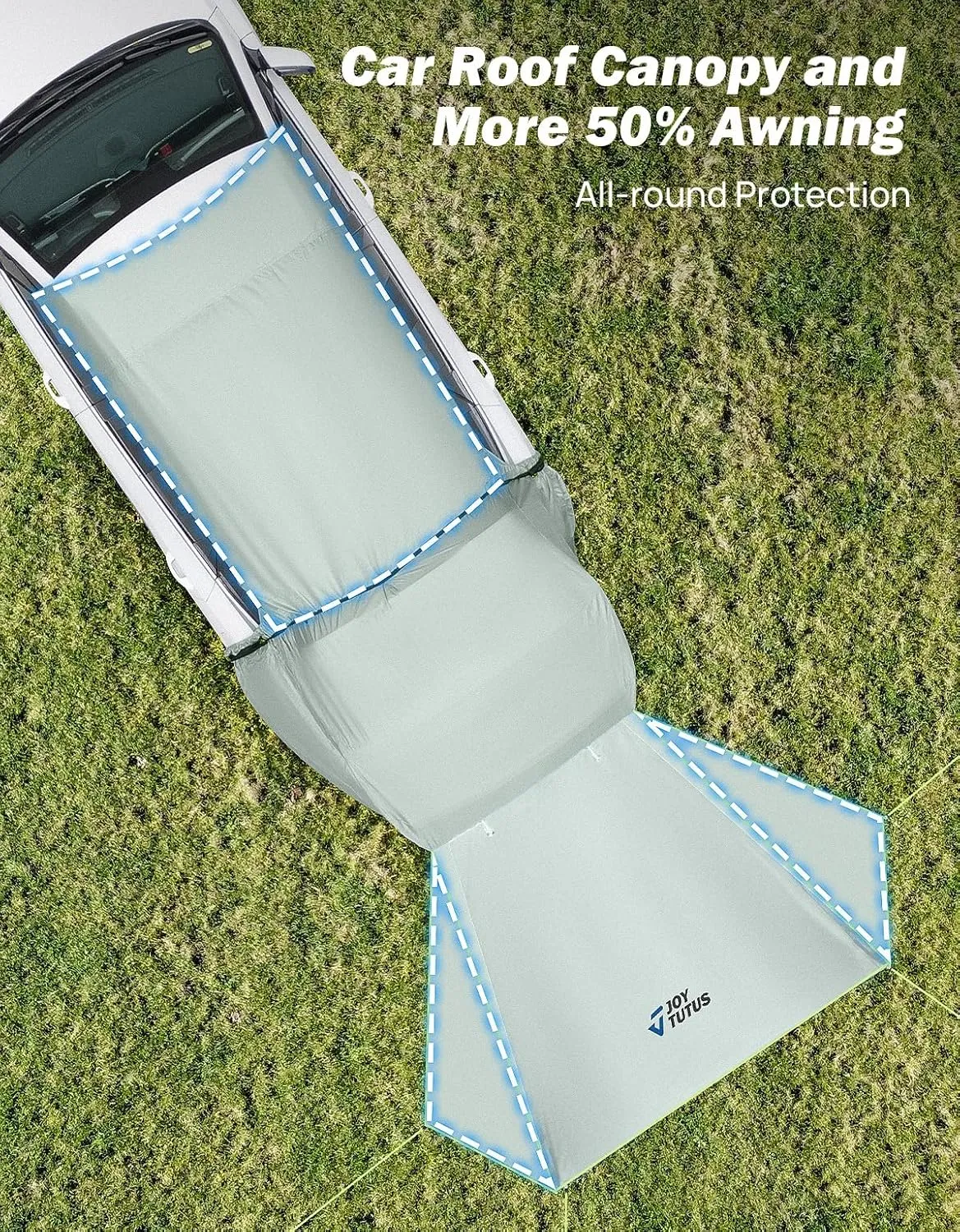 JOYTUTUS SUV Tailgate Tent with Three Sides Awning and Poles, Water Resistant SUV Camping Tent with Car Roof Cover, Outdoor Travel Preferred, Universal Fit Most Car, Grey Green