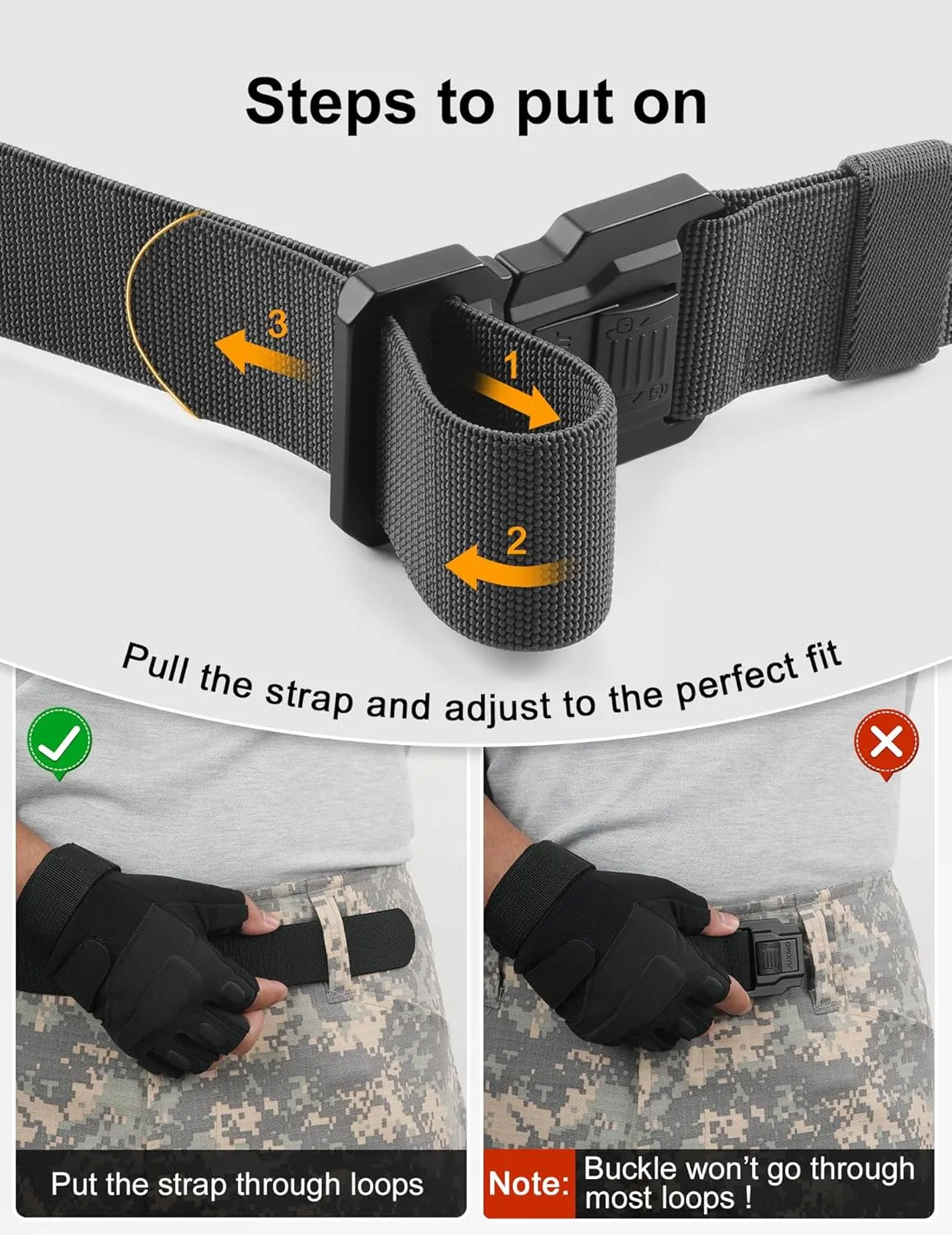 JUKMO Men's Tactical Belt with Lock, Military Work 1.5" Stretch Nylon Web Quick Release Belt with Heavy Duty Seatbelt Buckle