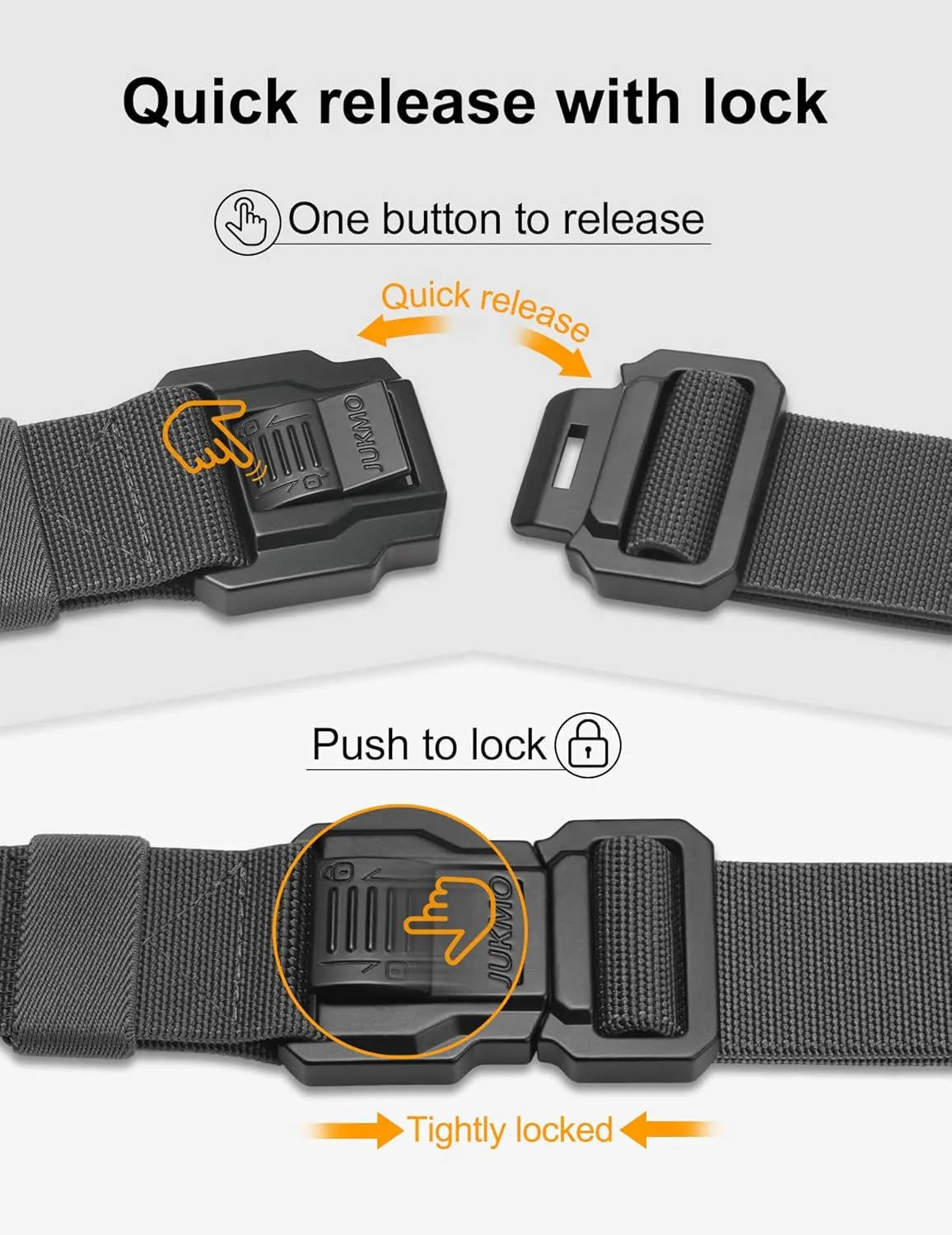 JUKMO Men's Tactical Belt with Lock, Military Work 1.5" Stretch Nylon Web Quick Release Belt with Heavy Duty Seatbelt Buckle