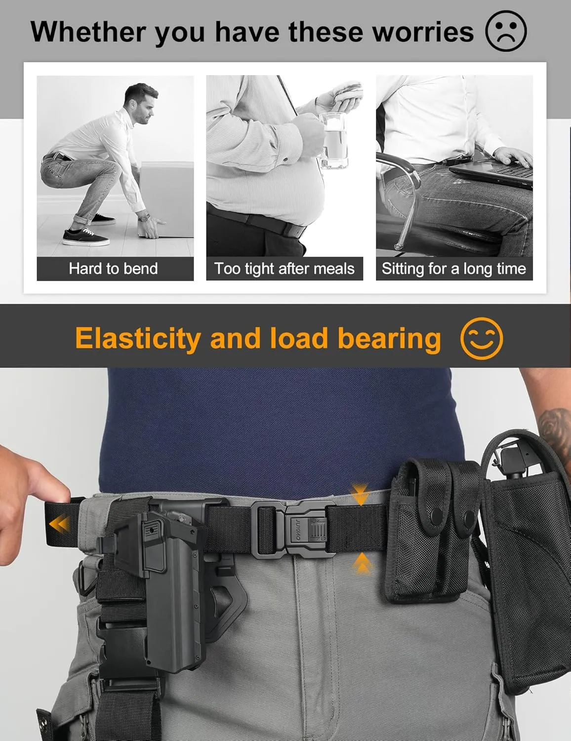 JUKMO Men's Tactical Belt with Lock, Military Work 1.5" Stretch Nylon Web Quick Release Belt with Heavy Duty Seatbelt Buckle