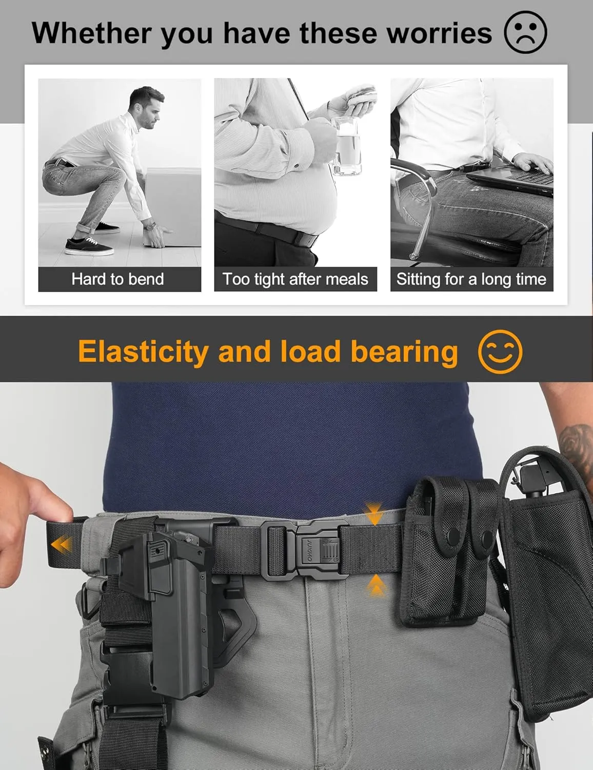 JUKMO Men's Tactical Belt with Lock, Military Work 1.5" Stretch Nylon Web Quick Release Belt with Heavy Duty Seatbelt Buckle