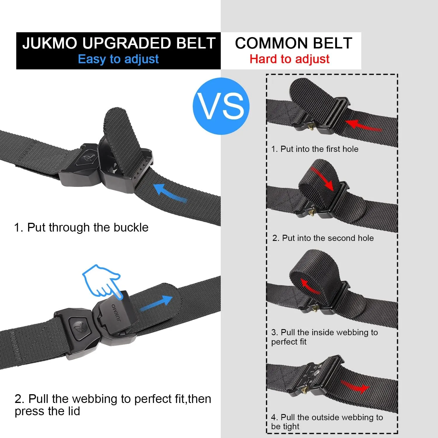 JUKMO Quick Release Tactical Belt, Military Work 1.5" Nylon Web Golf Belt with Heavy Duty Seatbelt Buckle