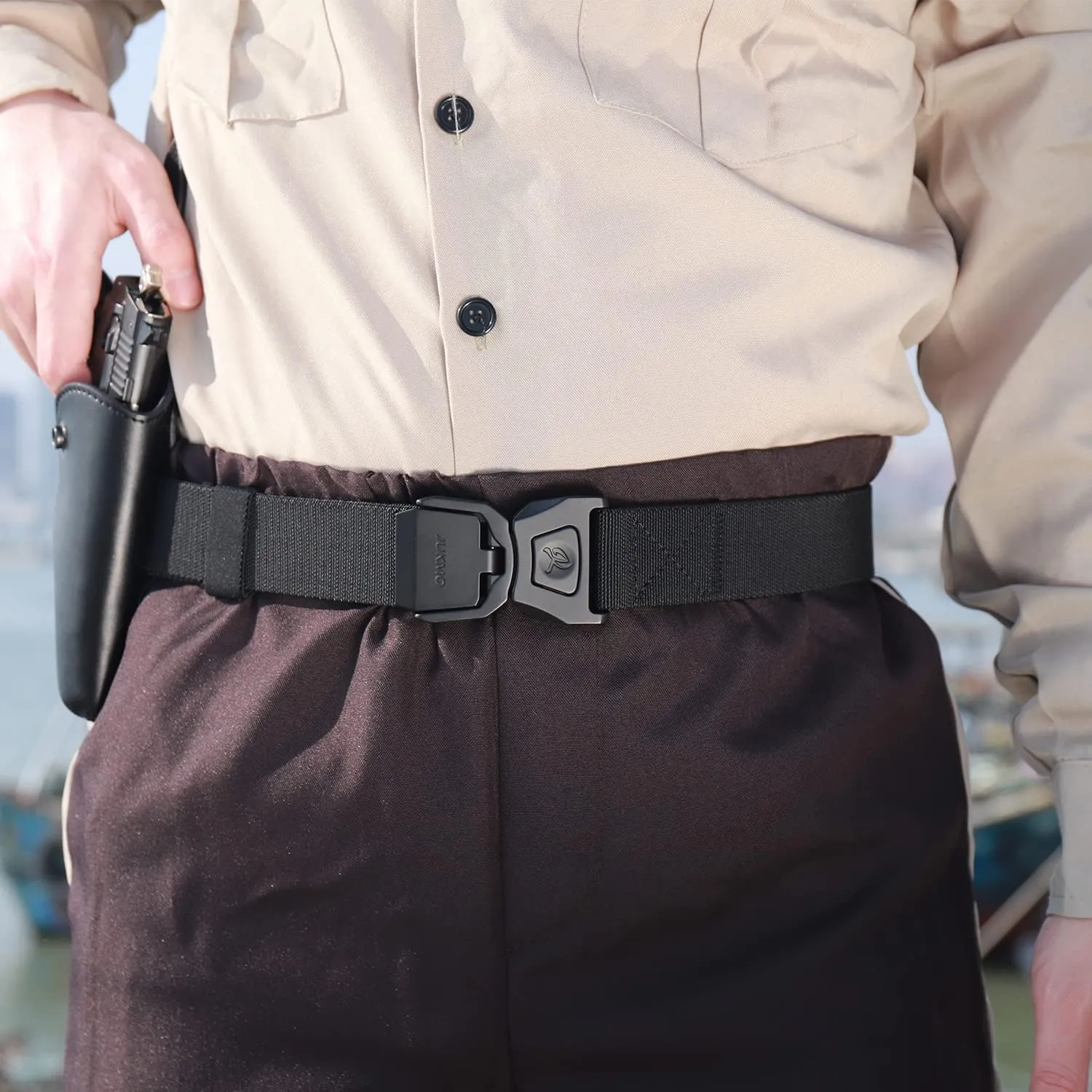 JUKMO Quick Release Tactical Belt, Military Work 1.5" Nylon Web Golf Belt with Heavy Duty Seatbelt Buckle