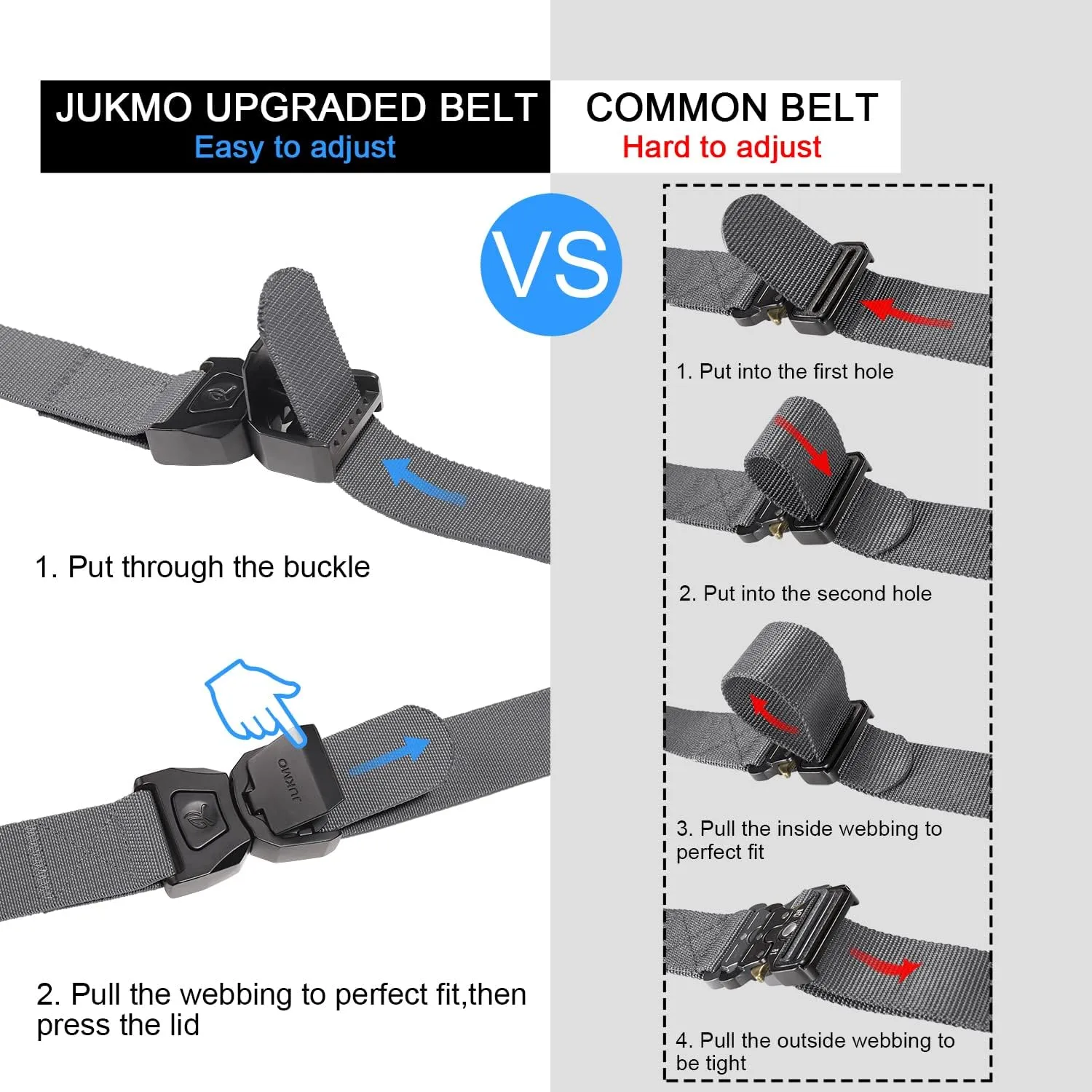 JUKMO Quick Release Tactical Belt, Military Work 1.5" Nylon Web Golf Belt with Heavy Duty Seatbelt Buckle