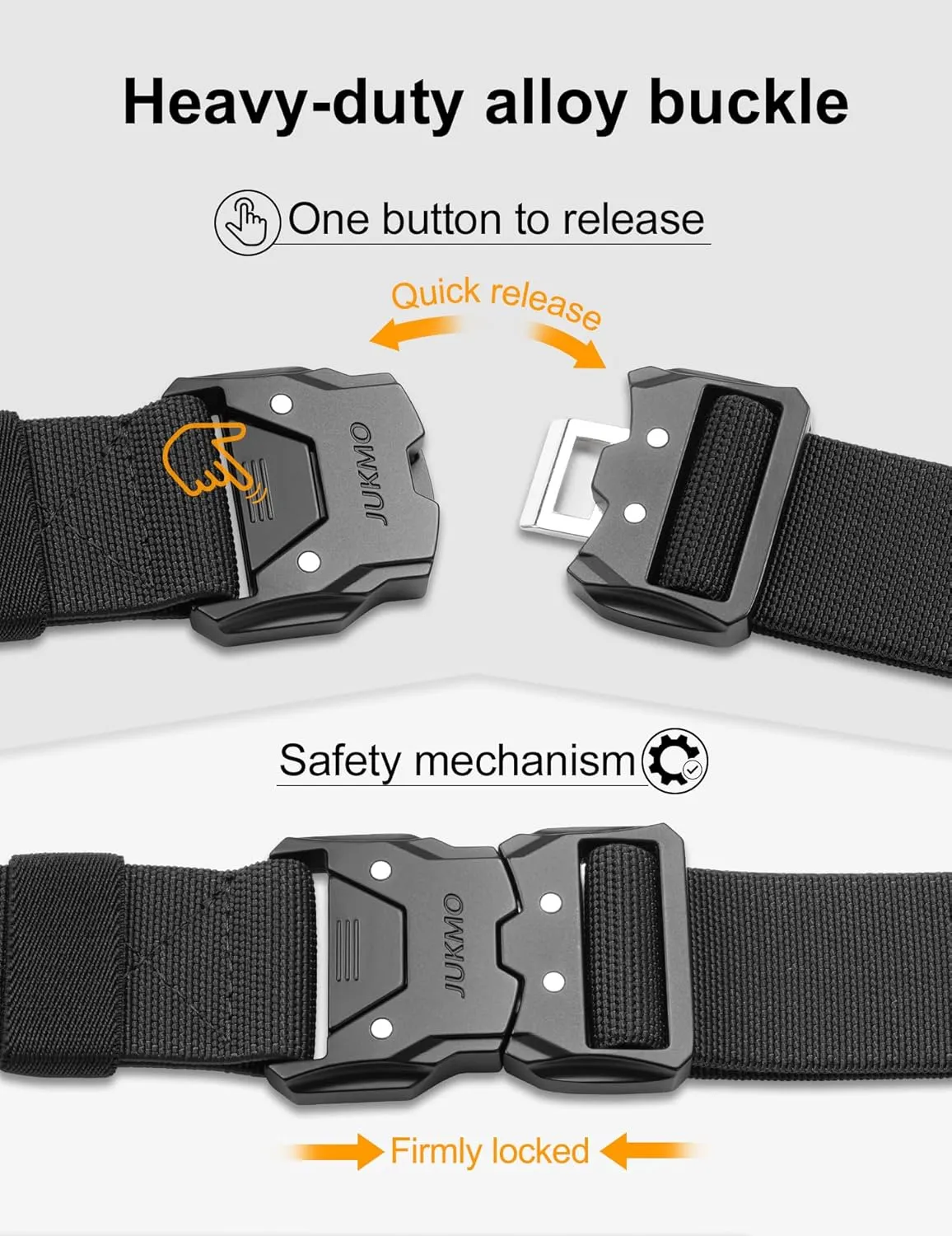 JUKMO Quick Release Tactical Belt, Military Work 1.5" Nylon Web Hiking Belt with Heavy Duty Seatbelt Buckle