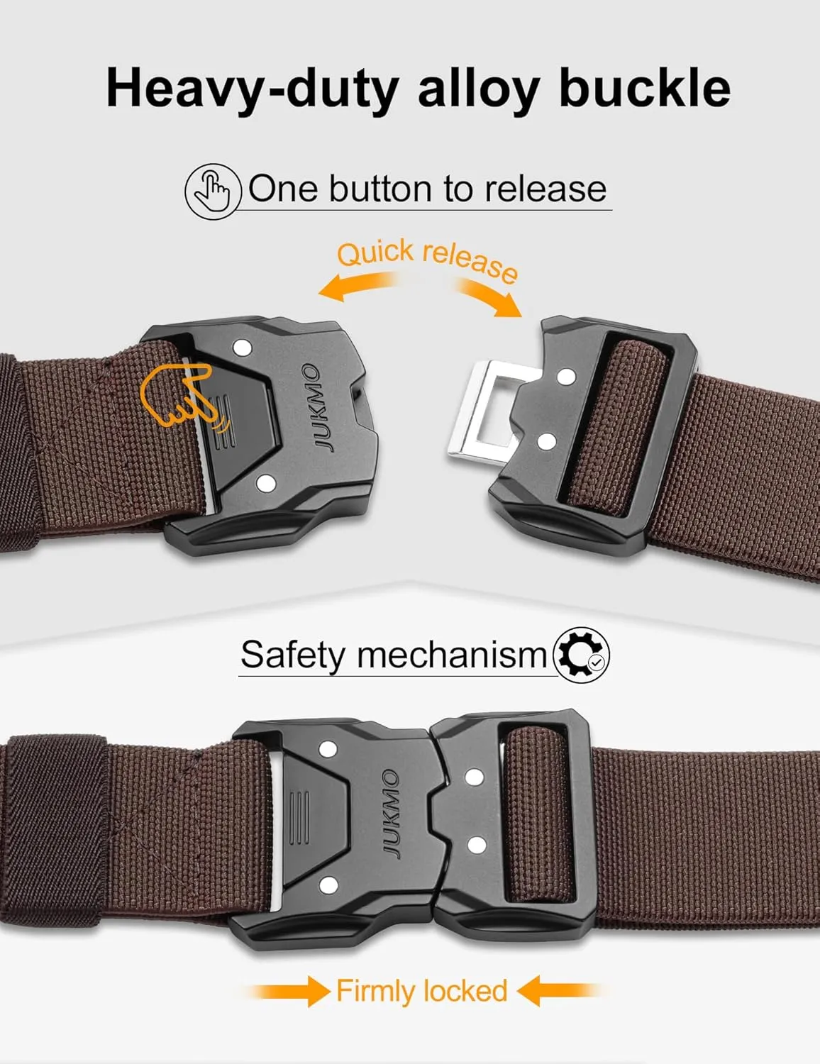JUKMO Quick Release Tactical Belt, Military Work 1.5" Nylon Web Hiking Belt with Heavy Duty Seatbelt Buckle