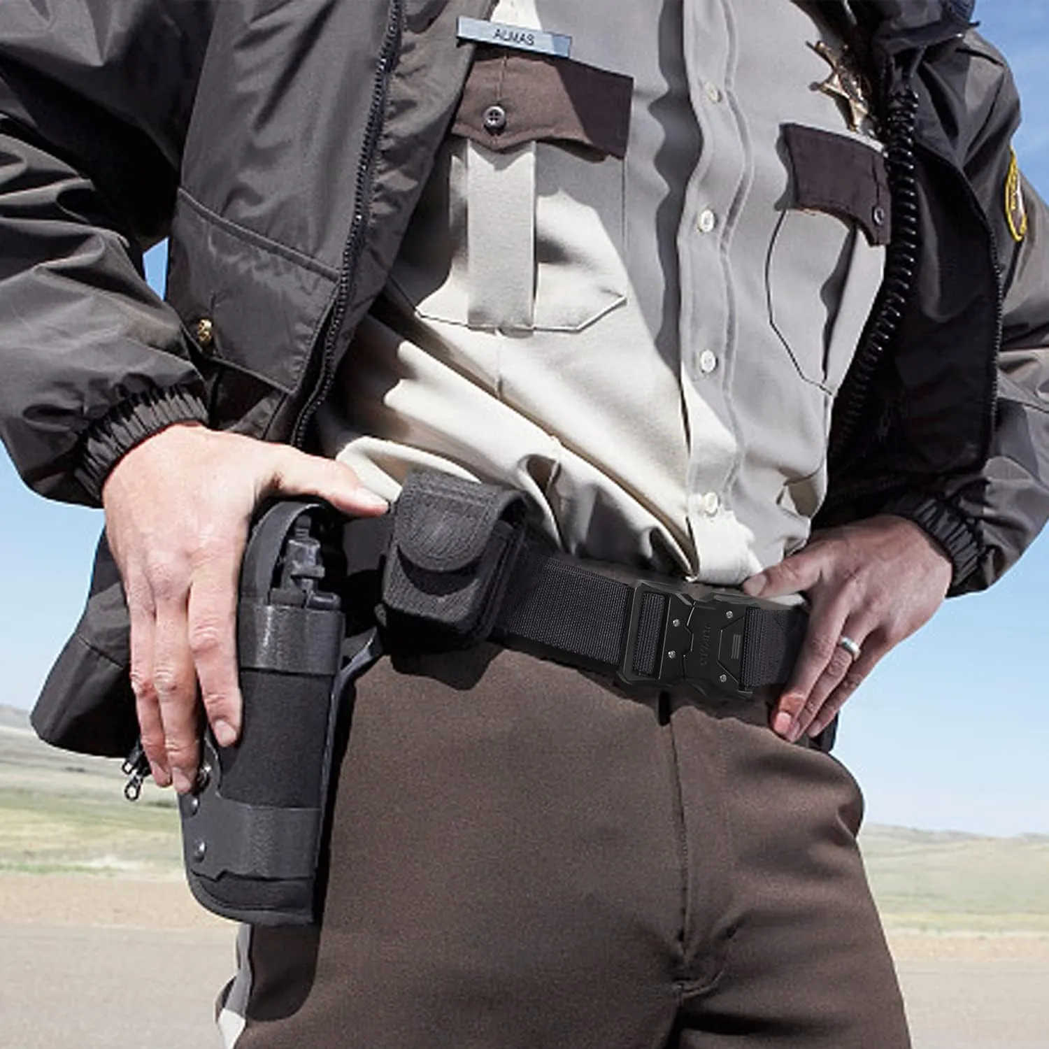 JUKMO Quick Release Tactical Belt, Military Work 1.5" Nylon Web Hiking Belt with Heavy Duty Seatbelt Buckle