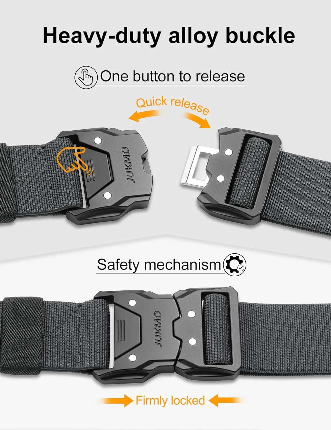 JUKMO Quick Release Tactical Belt, Military Work 1.5" Nylon Web Hiking Belt with Heavy Duty Seatbelt Buckle