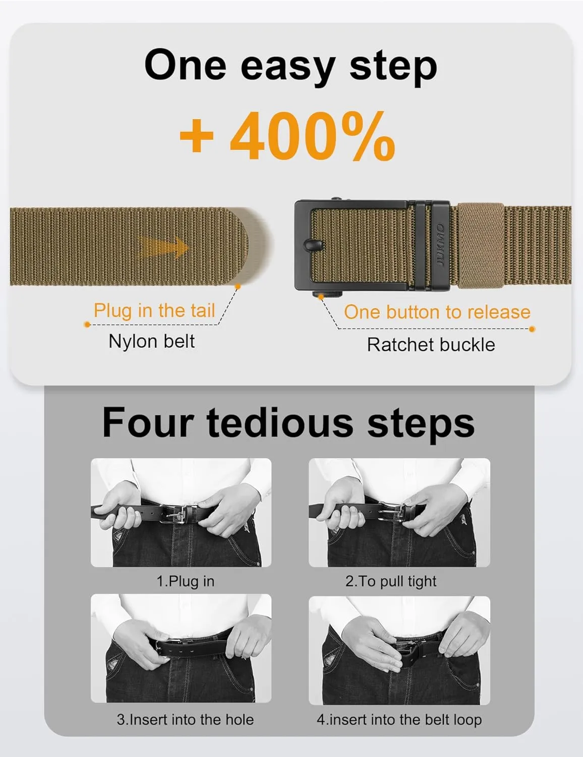 JUKMO Ratchet Golf Belt for Men, Nylon Web Tactical Belt with Automatic Slide Buckle