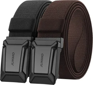 JUKMO Stretch Tactical Belt for Men,2 Pack Military Work Rigger Hiking 1.5" Elastic Nylon Web Quick Release Belt in Gift Box