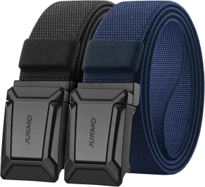 JUKMO Stretch Tactical Belt for Men,2 Pack Military Work Rigger Hiking 1.5" Elastic Nylon Web Quick Release Belt in Gift Box
