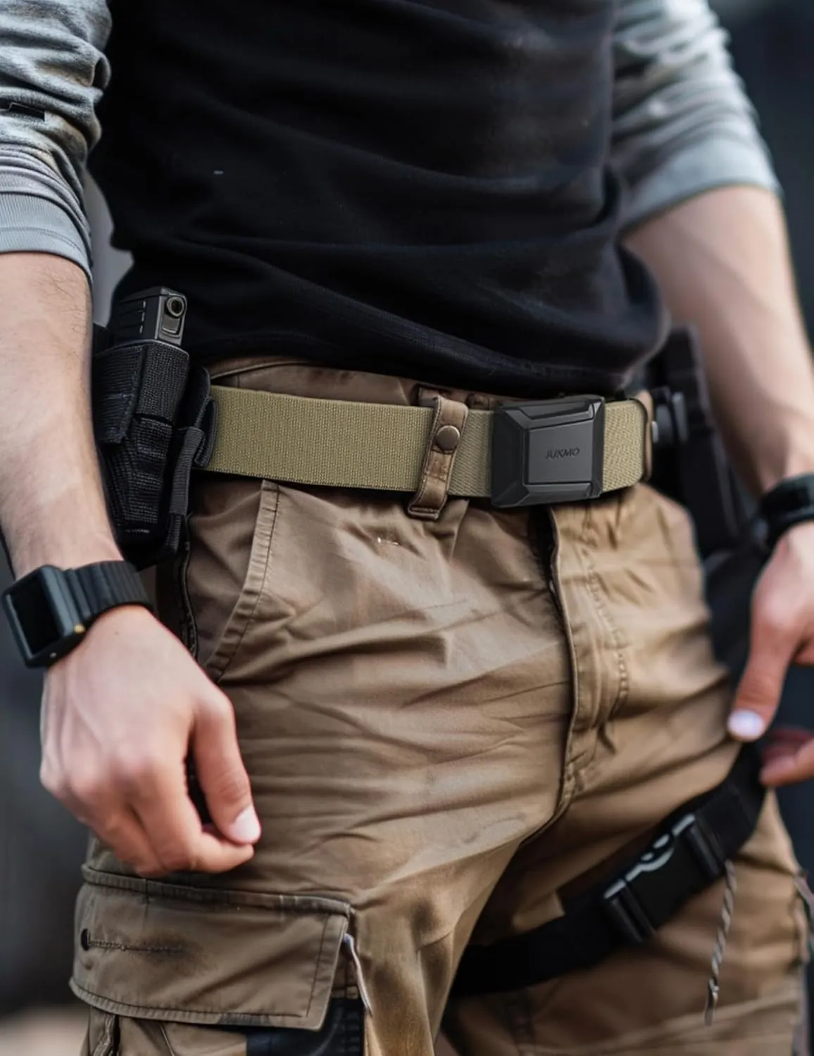 JUKMO Stretch Tactical Belt for Men,2 Pack Military Work Rigger Hiking 1.5" Elastic Nylon Web Quick Release Belt in Gift Box